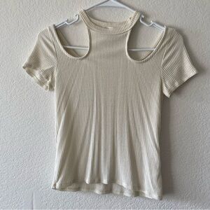Urban Outfitters Beige Ribbed Cut-Out Tee